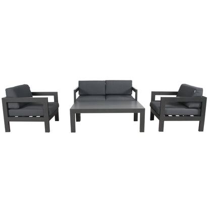Outie 4pc Set 1+1+2 Seater Outdoor Sofa Lounge Coffee Table Aluminium Charcoal - Cosy Abode