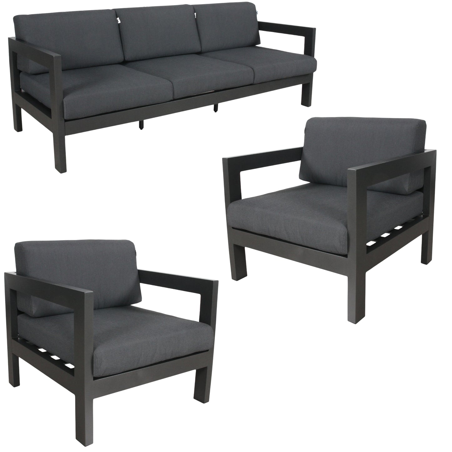 Outie 3pc Set 1+1+3 Seater Outdoor Sofa Lounge Aluminium Frame Charcoal - Cosy Abode