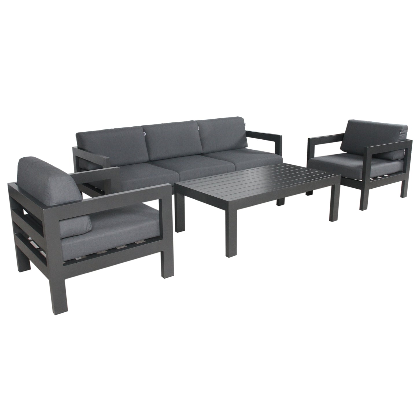 Outie 4pc Set 1+1+3 Seater Outdoor Sofa Lounge Coffee Table Aluminium Charcoal - Cosy Abode