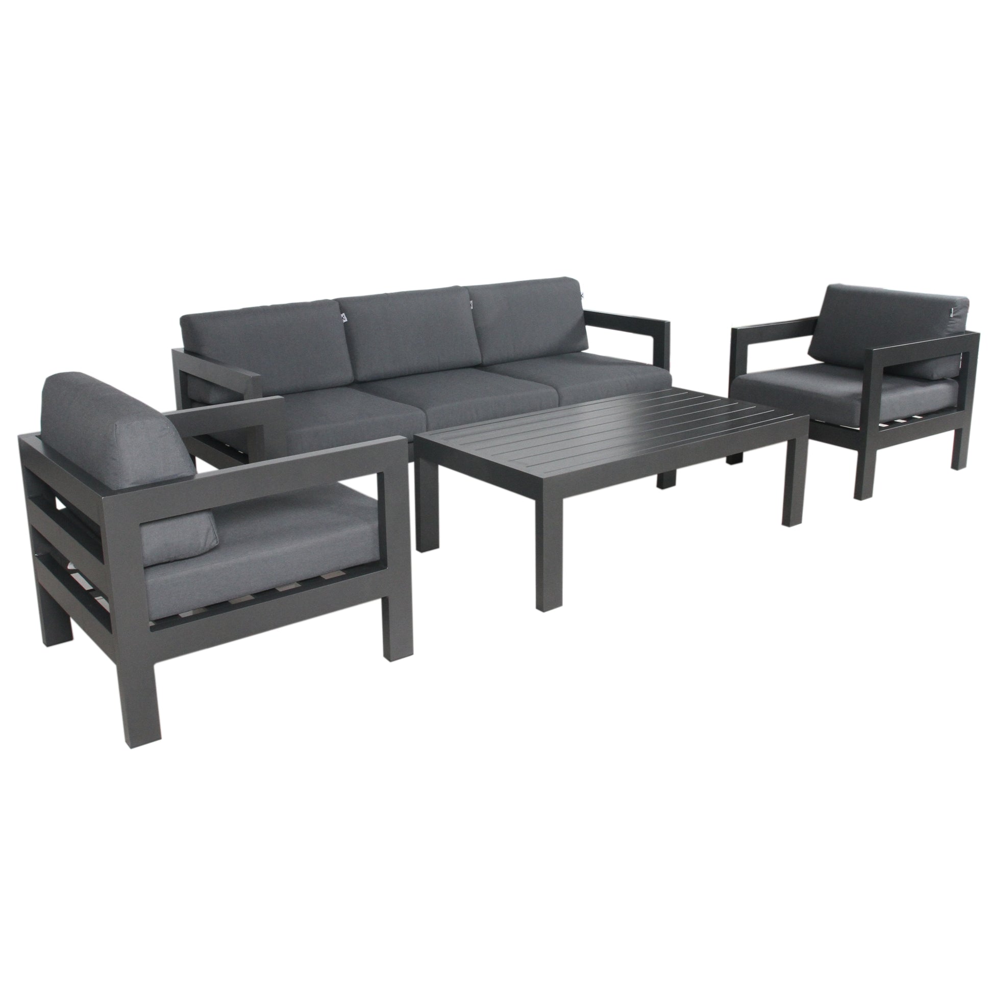 Outie 4pc Set 1+1+3 Seater Outdoor Sofa Lounge Coffee Table Aluminium Charcoal - Cosy Abode
