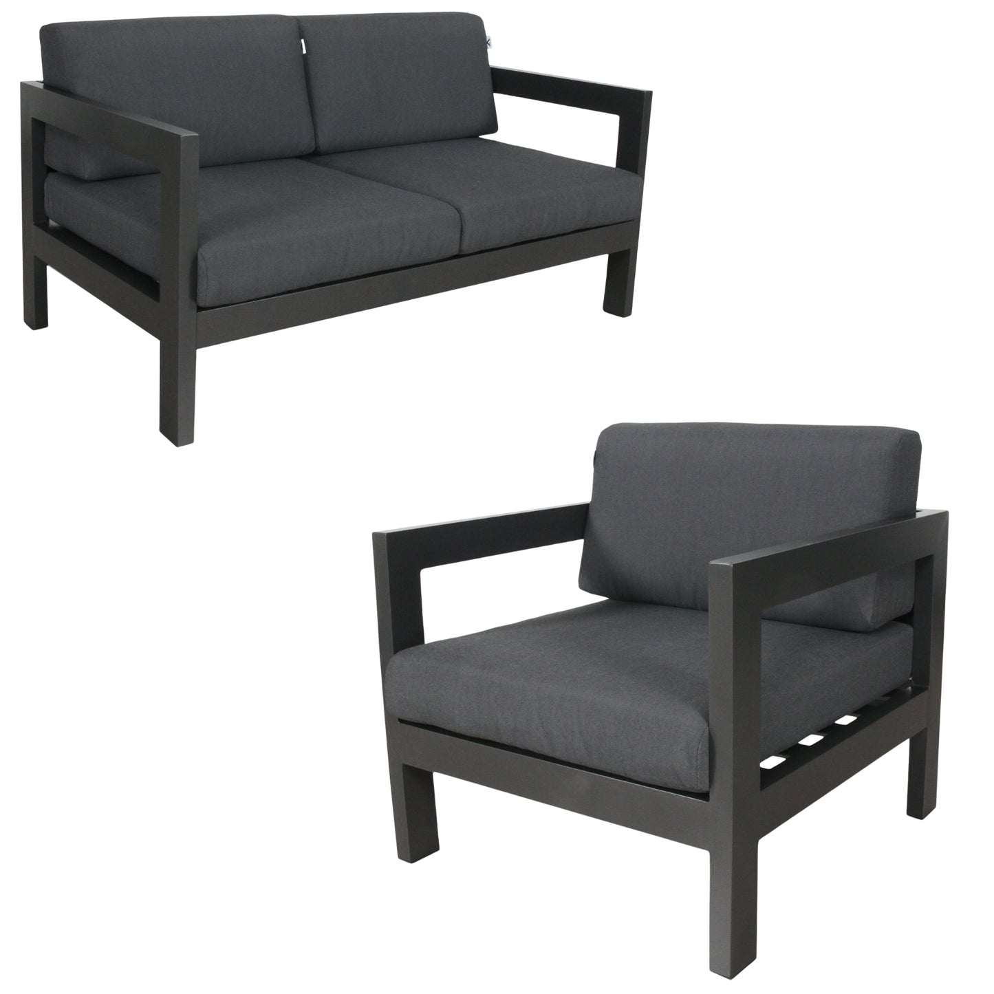Outie 2pc Set 1+2 Seater Outdoor Sofa Lounge Aluminium Frame Charcoal - Cosy Abode