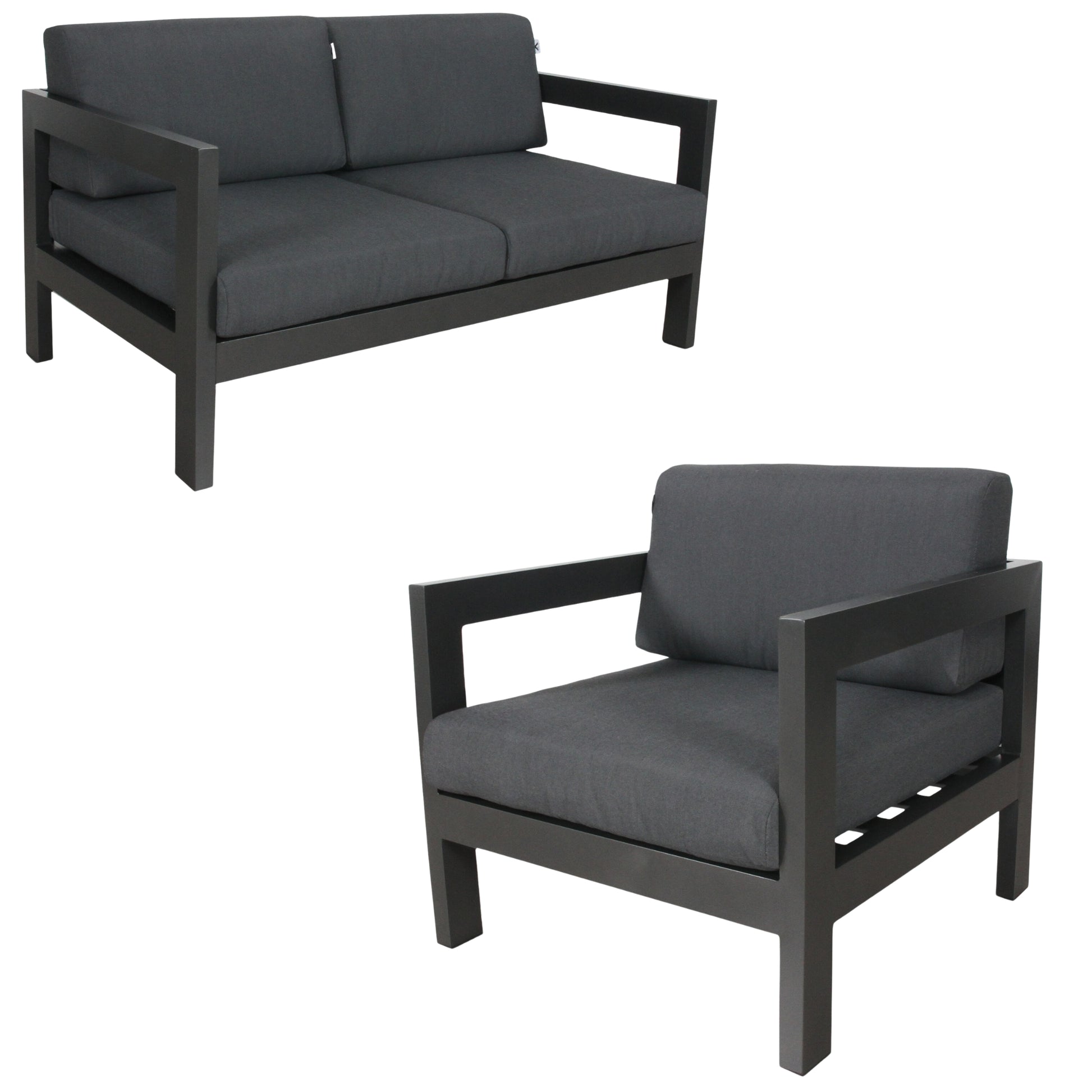 Outie 2pc Set 1+2 Seater Outdoor Sofa Lounge Aluminium Frame Charcoal - Cosy Abode