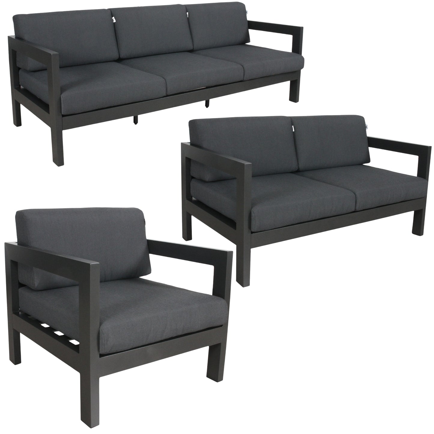 Outie 3pc Set 1+2+3 Seater Outdoor Sofa Lounge Aluminium Frame Charcoal - Cosy Abode