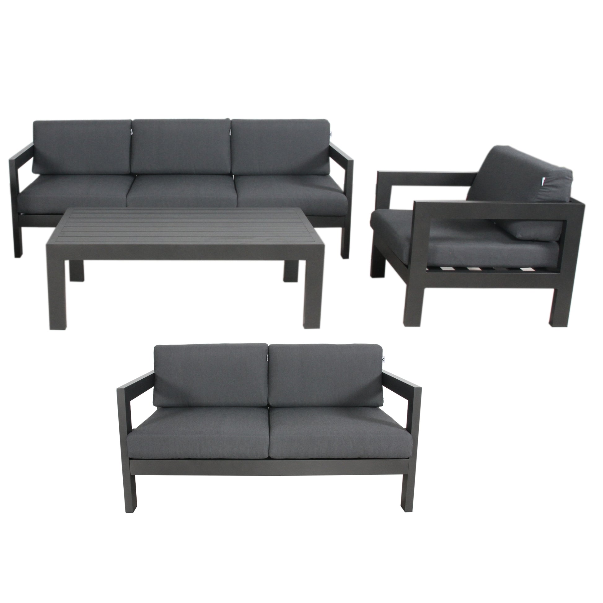 Outie 4pc Set 1+2+3 Seater Outdoor Sofa Lounge Coffee Table Aluminium Charcoal - Cosy Abode