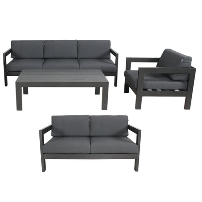 Outie 4pc Set 1+2+3 Seater Outdoor Sofa Lounge Coffee Table Aluminium Charcoal - Cosy Abode