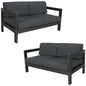 Outie 2pc Set 2+2 Seater Outdoor Sofa Lounge Aluminium Frame Charcoal - Cosy Abode