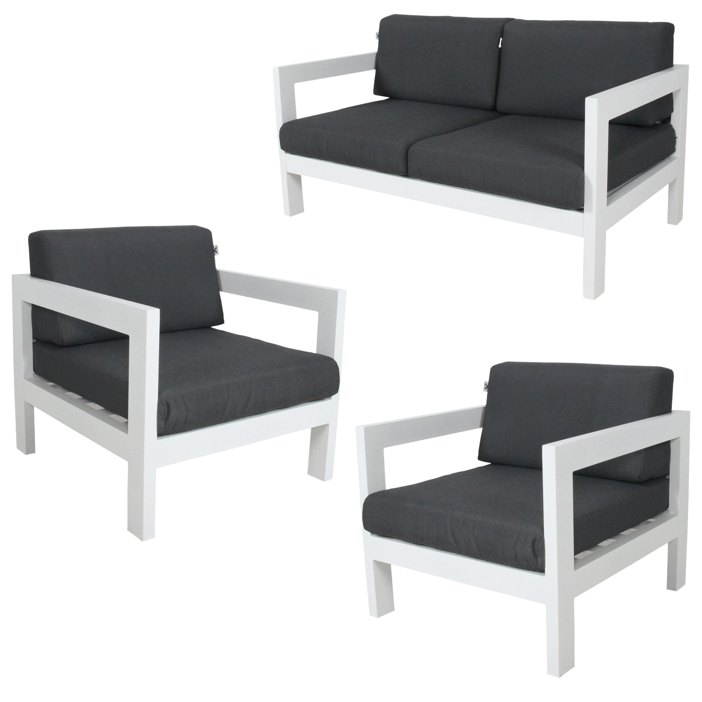 Outie 3pc Set 1+1+2 Seater Outdoor Sofa Lounge Aluminium Frame White - Cosy Abode