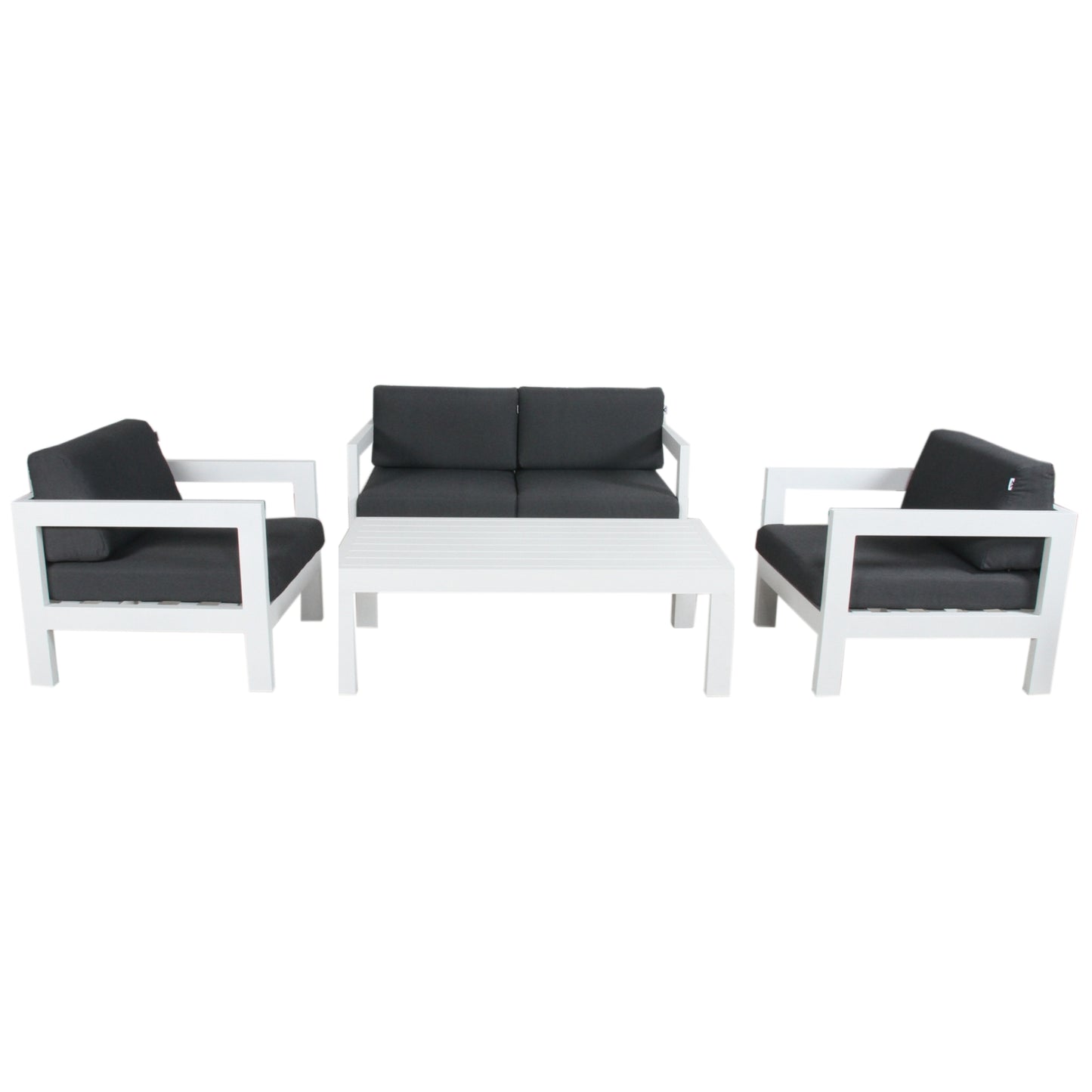 Outie 4pc Set 1+1+2 Seater Outdoor Sofa Lounge with Coffee Table in Aluminium - White - Cosy Abode