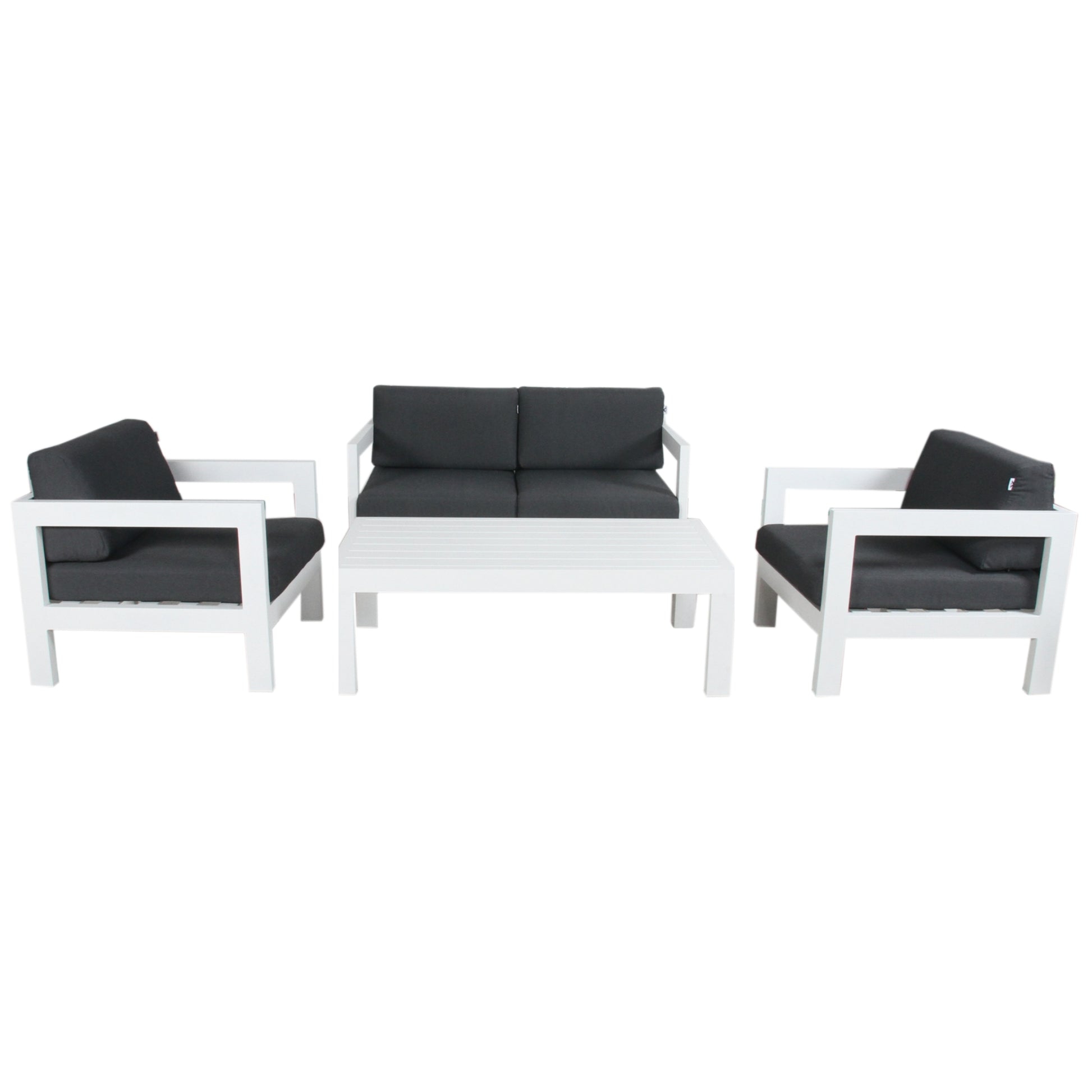 Outie 4pc Set 1+1+2 Seater Outdoor Sofa Lounge with Coffee Table in Aluminium - White - Cosy Abode