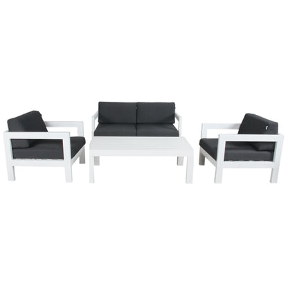 Outie 4pc Set 1+1+2 Seater Outdoor Sofa Lounge with Coffee Table in Aluminium - White - Cosy Abode