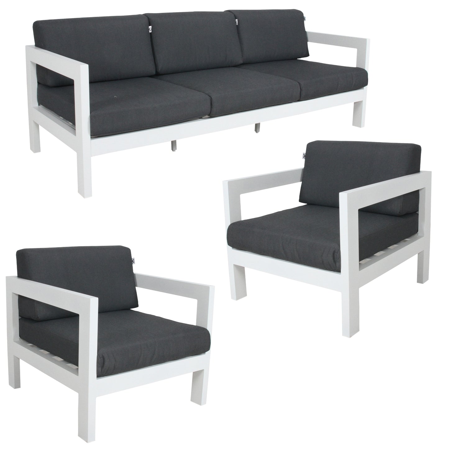 Outie 3pc Set 1+1+3 Seater Outdoor Sofa Lounge Aluminium Frame White - Cosy Abode