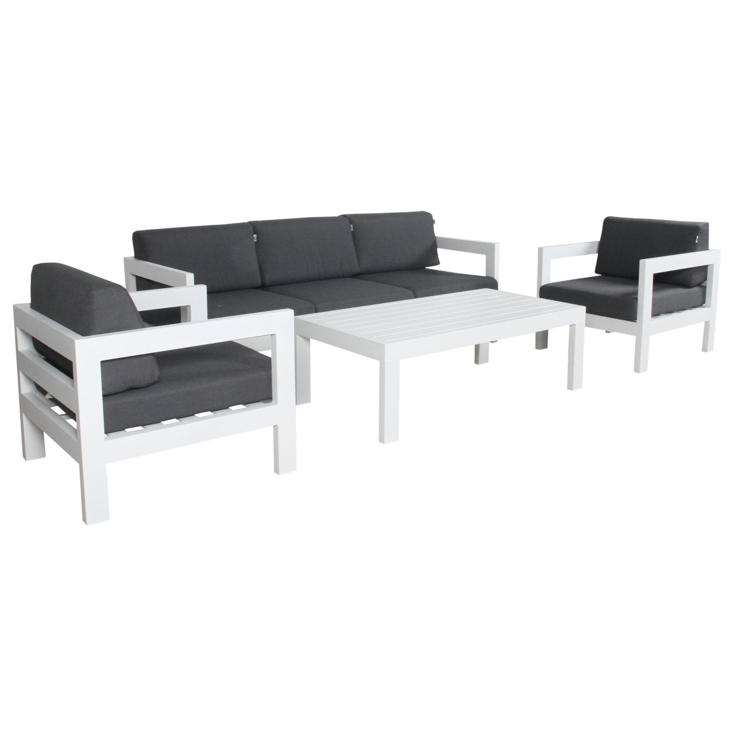 Outie 4pc Set 1+1+3 Seater Outdoor Sofa Lounge with Coffee Table in Aluminium - White - Cosy Abode