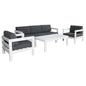 Outie 4pc Set 1+1+3 Seater Outdoor Sofa Lounge with Coffee Table in Aluminium - White - Cosy Abode