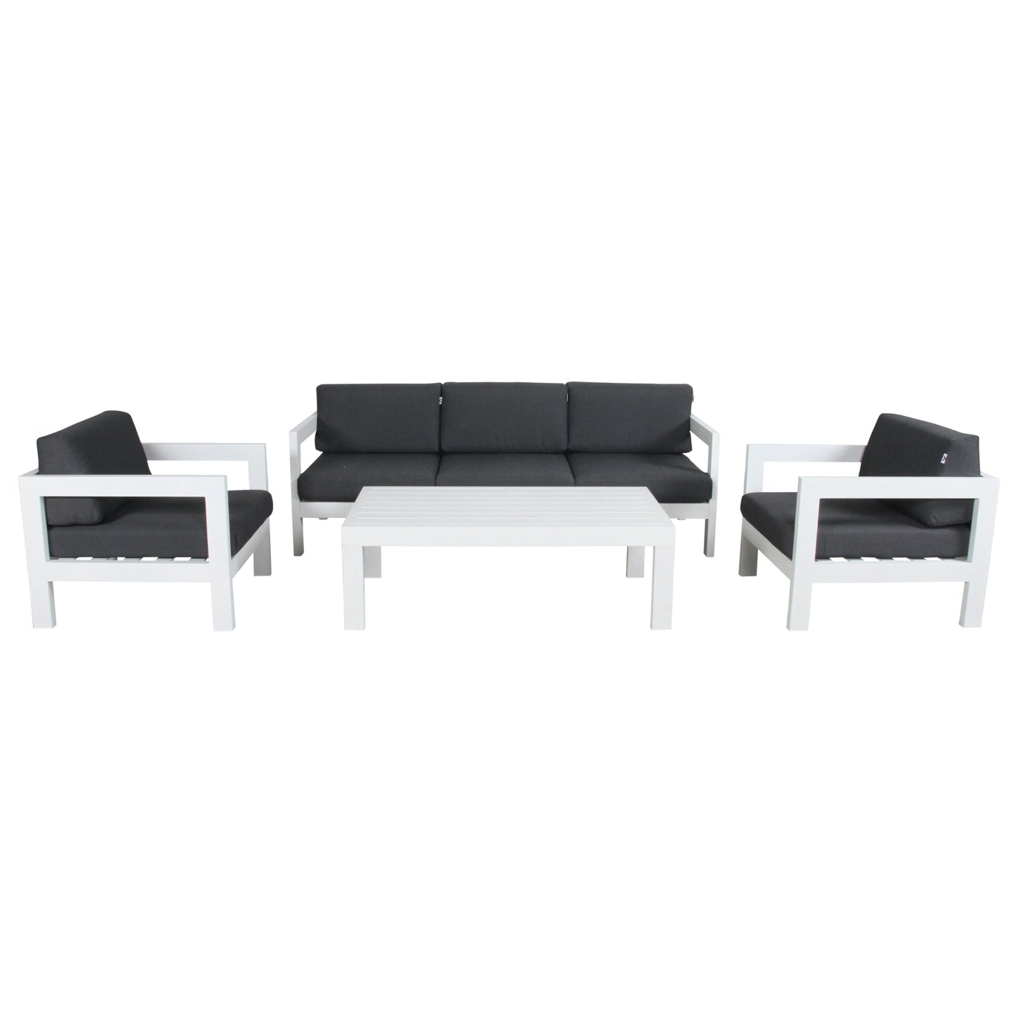 Outie 4pc Set 1+1+3 Seater Outdoor Sofa Lounge with Coffee Table in Aluminium - White - Cosy Abode