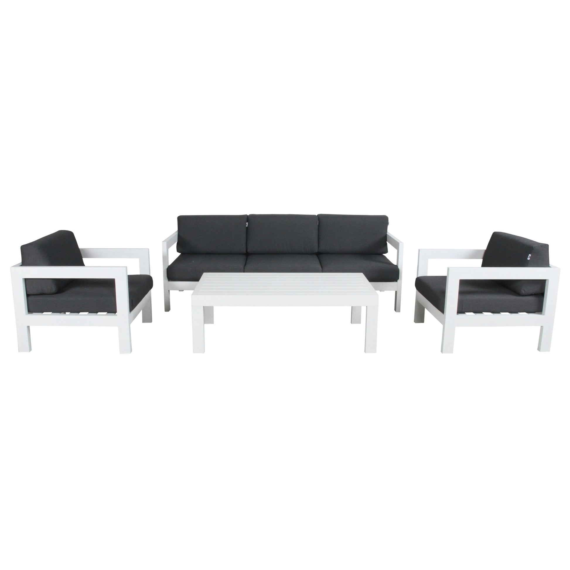 Outie 4pc Set 1+1+3 Seater Outdoor Sofa Lounge with Coffee Table in Aluminium - White - Cosy Abode