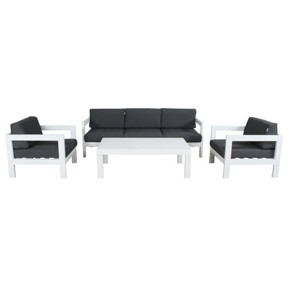 Outie 4pc Set 1+1+3 Seater Outdoor Sofa Lounge with Coffee Table in Aluminium - White - Cosy Abode