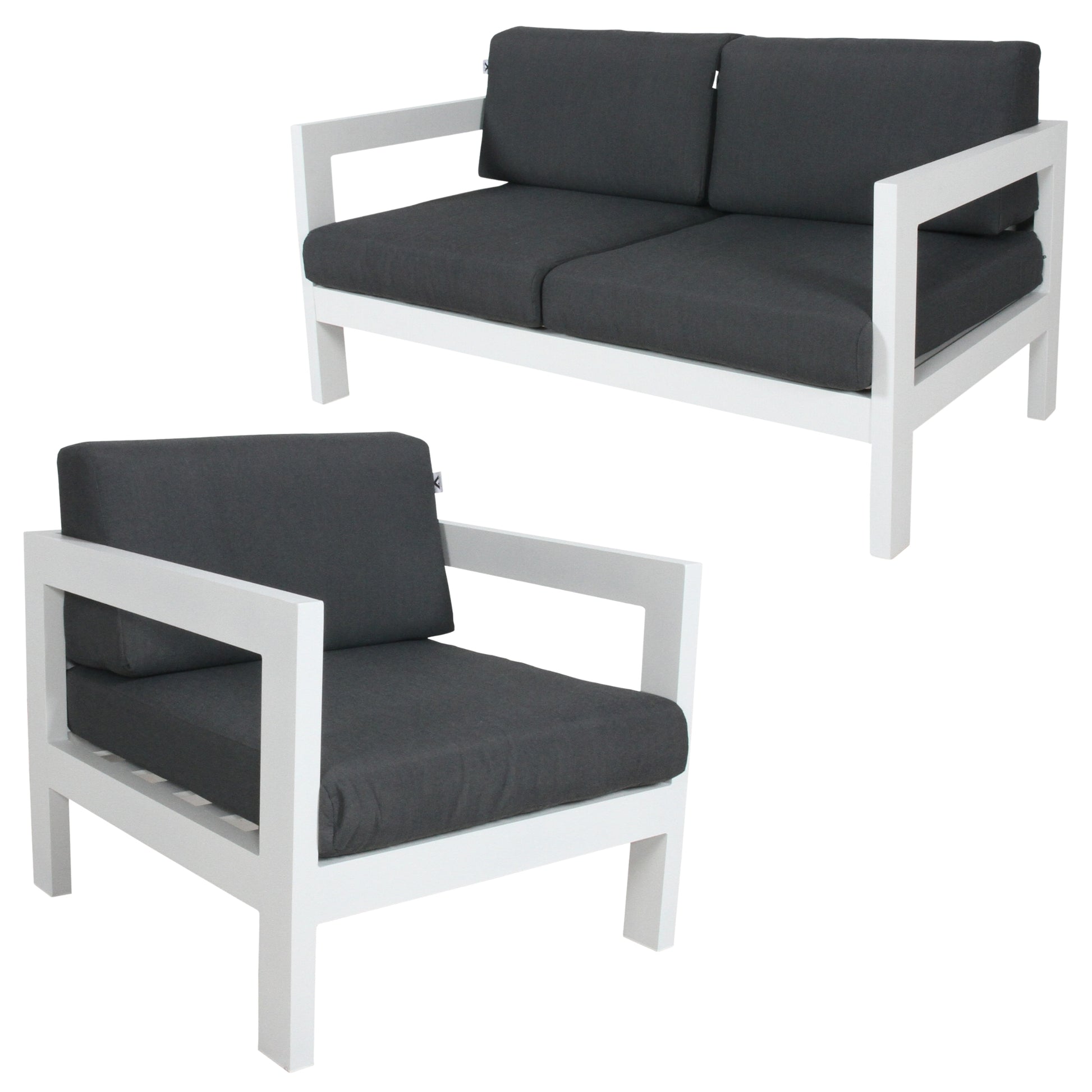 Outie 2pc Set 1+2 Seater Outdoor Sofa Lounge Aluminium Frame White - Cosy Abode