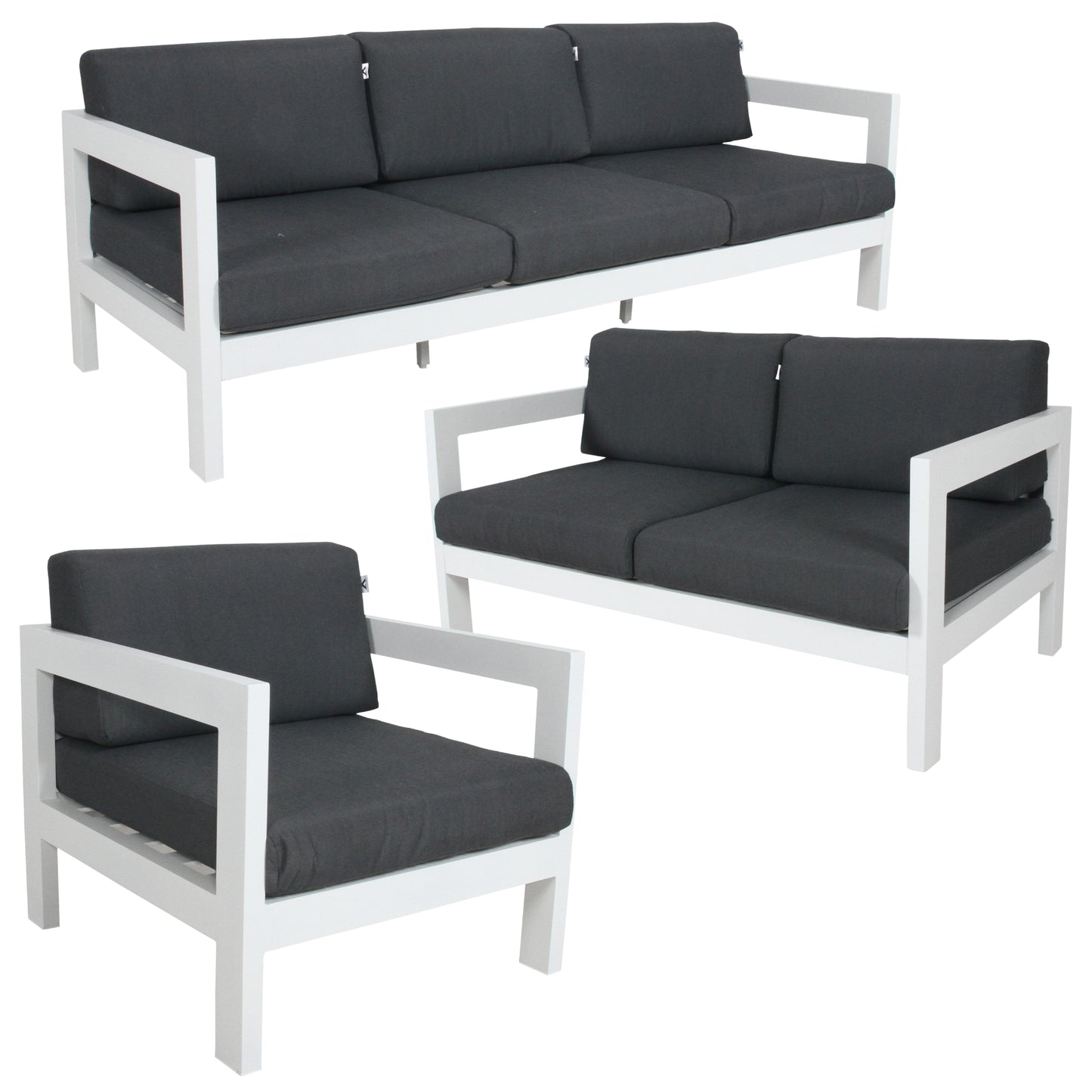 Outie 3pc Set 1+2+3 Seater Outdoor Sofa Lounge Aluminium Frame White - Cosy Abode