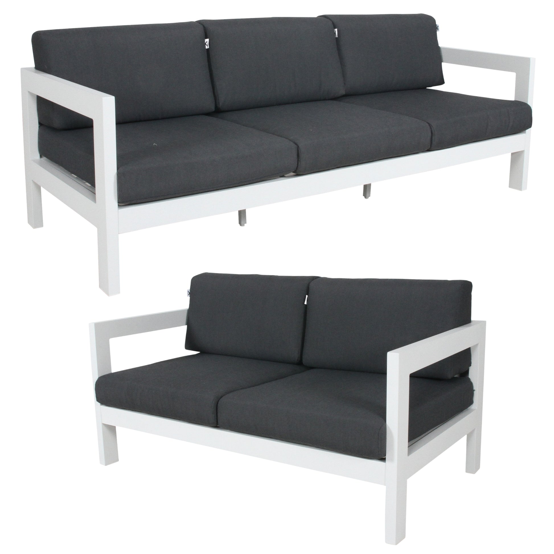 Outie 2pc Set 2+3 Seater Outdoor Sofa Lounge Aluminium Frame White - Cosy Abode