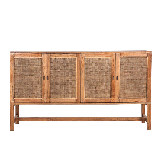 Jasmine Sideboard Buffet Table 160cm 4 Door Mindi Wood Rattan - Brown - Cosy Abode