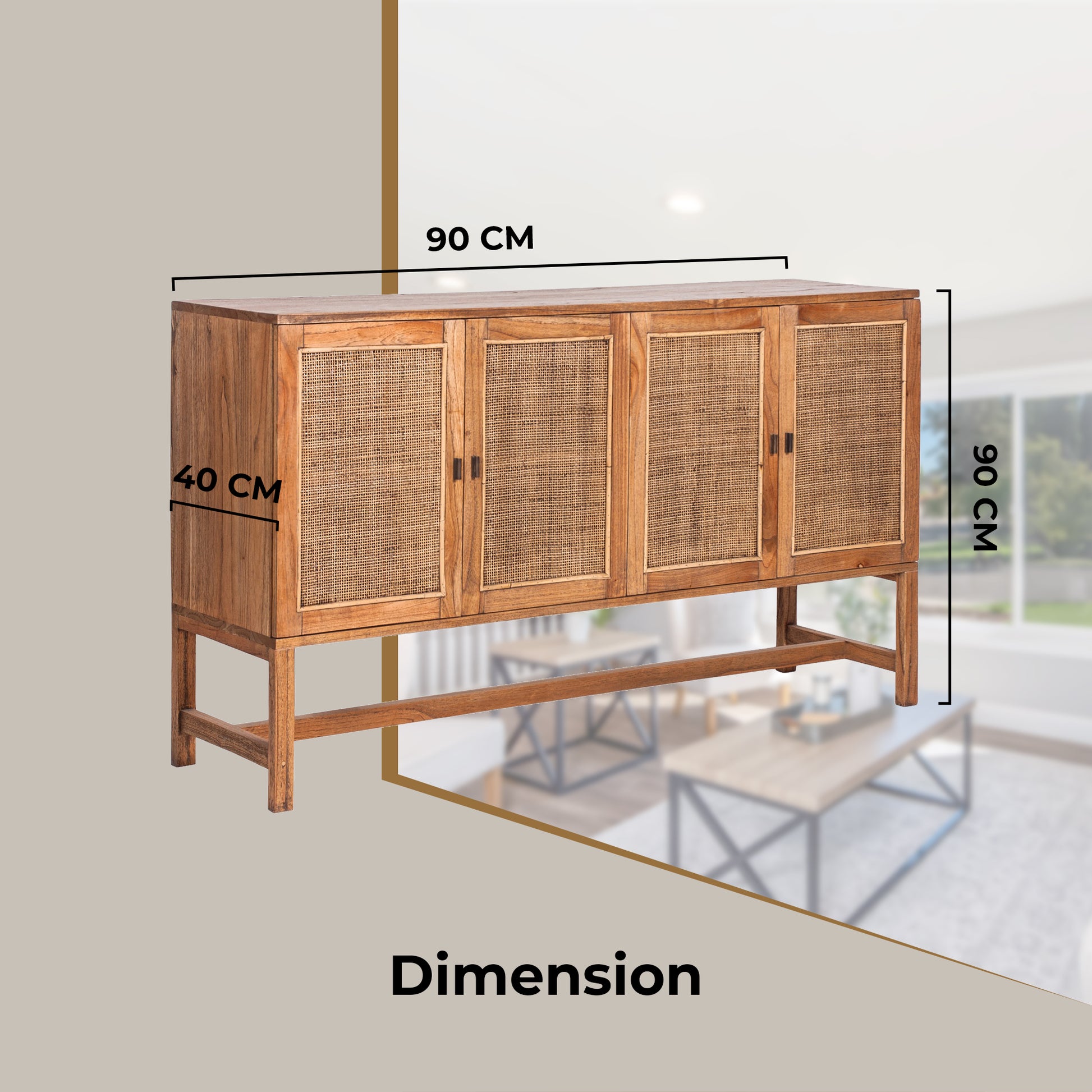 Jasmine Sideboard Buffet Table 160cm 4 Door Mindi Wood Rattan - Brown - Cosy Abode