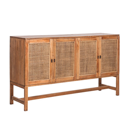 Jasmine Sideboard Buffet Table 160cm 4 Door Mindi Wood Rattan - Brown - Cosy Abode