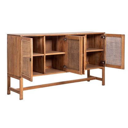 Jasmine Sideboard Buffet Table 160cm 4 Door Mindi Wood Rattan - Brown - Cosy Abode