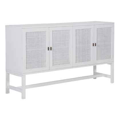 Jasmine Sideboard Buffet Table 160cm 4 Door Mindi Wood Rattan - White - Cosy Abode
