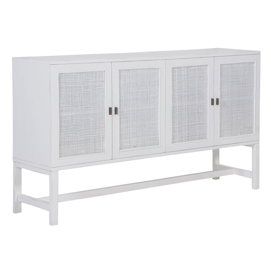 Jasmine Sideboard Buffet Table 160cm 4 Door Mindi Wood Rattan - White - Cosy Abode