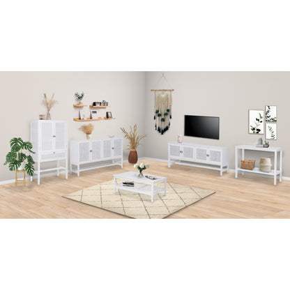 Jasmine Sideboard Buffet Table 160cm 4 Door Mindi Wood Rattan - White - Cosy Abode