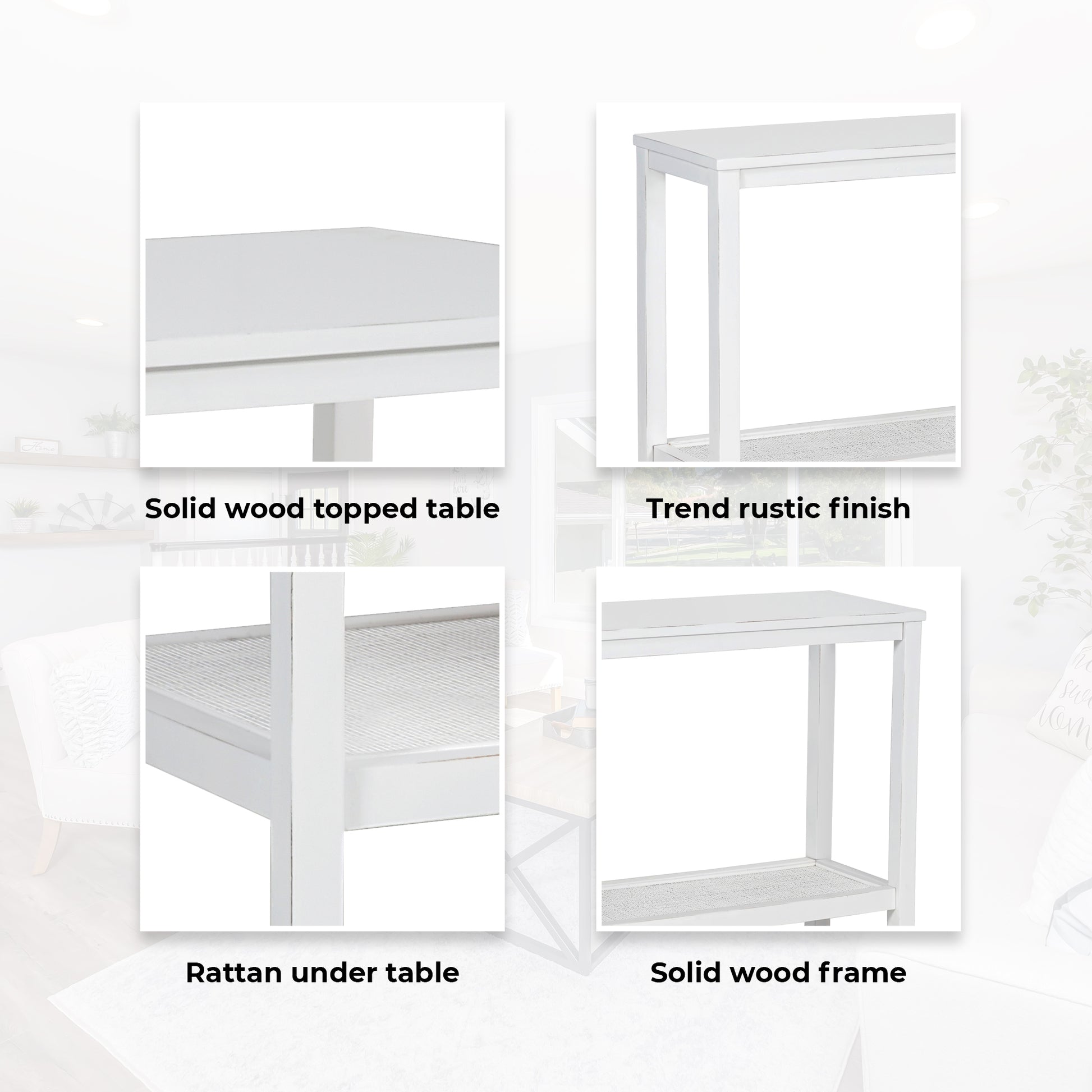 Jasmine Console Hallway Entry Table 110cm Mindi Timber Wood Rattan  - White - Cosy Abode