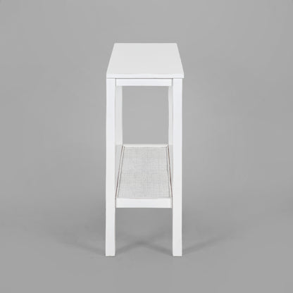 Jasmine Console Hallway Entry Table 110cm Mindi Timber Wood Rattan  - White - Cosy Abode