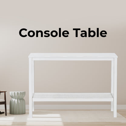 Jasmine Console Hallway Entry Table 110cm Mindi Timber Wood Rattan  - White - Cosy Abode