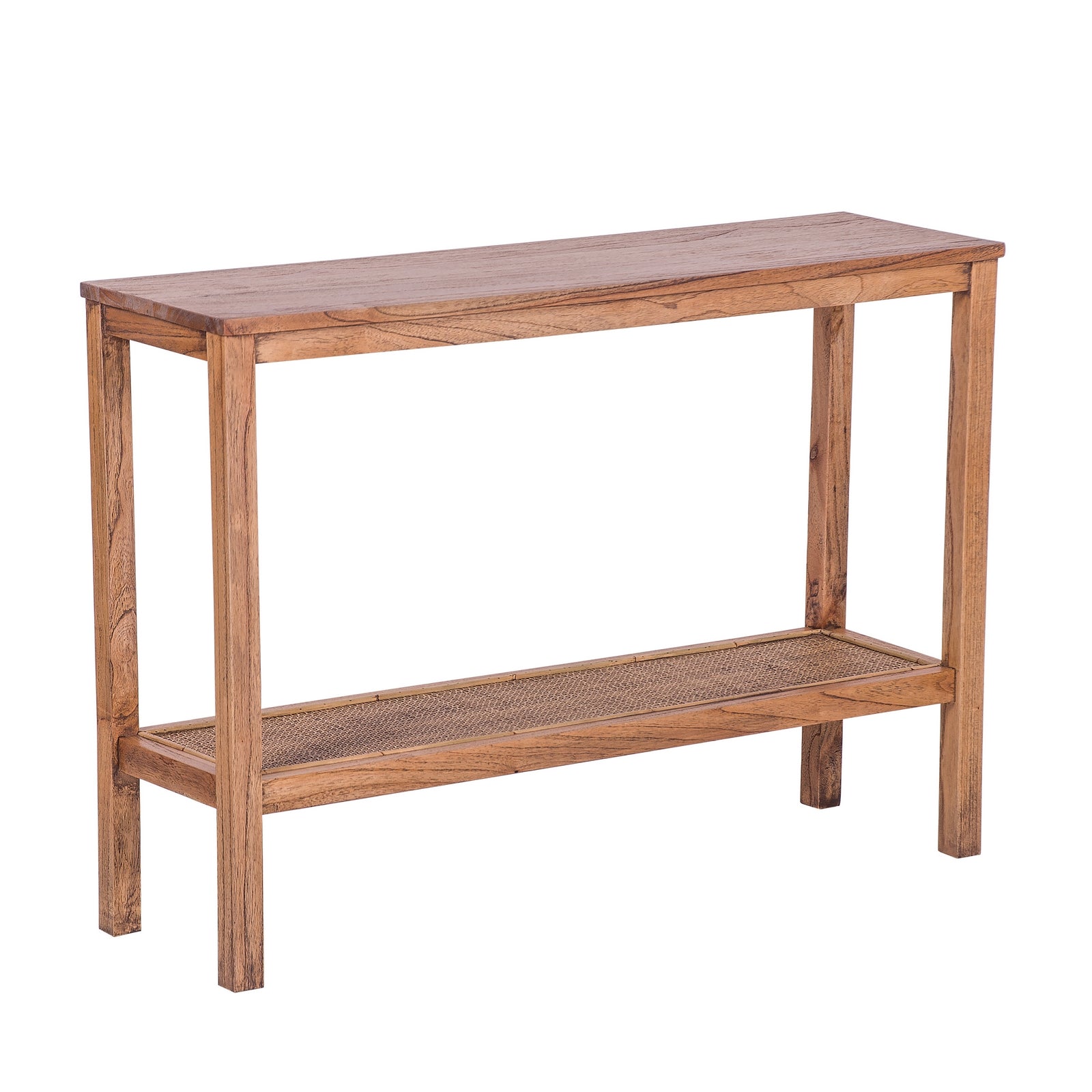 Jasmine Console Hallway Entry Table 110cm Mindi Timber Wood Rattan  - Brown - Cosy Abode