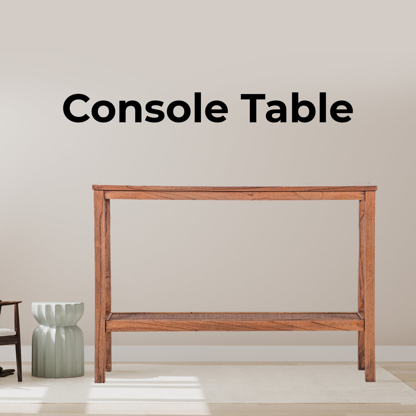 Jasmine Console Hallway Entry Table 110cm Mindi Timber Wood Rattan  - Brown - Cosy Abode