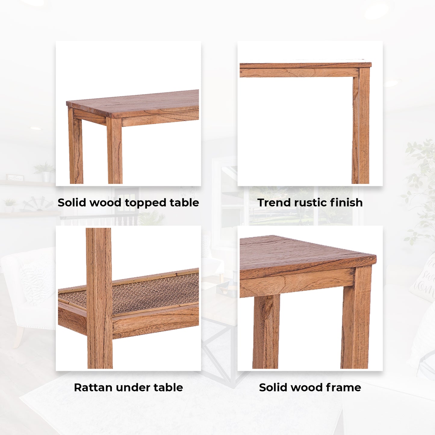 Jasmine Console Hallway Entry Table 110cm Mindi Timber Wood Rattan  - Brown - Cosy Abode