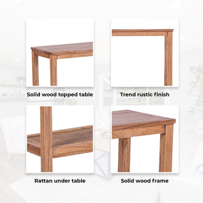 Jasmine Console Hallway Entry Table 110cm Mindi Timber Wood Rattan  - Brown - Cosy Abode