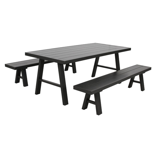 Tiama 3pc 190cm Aluminium Outdoor Dining Table Bench Set - Cosy Abode