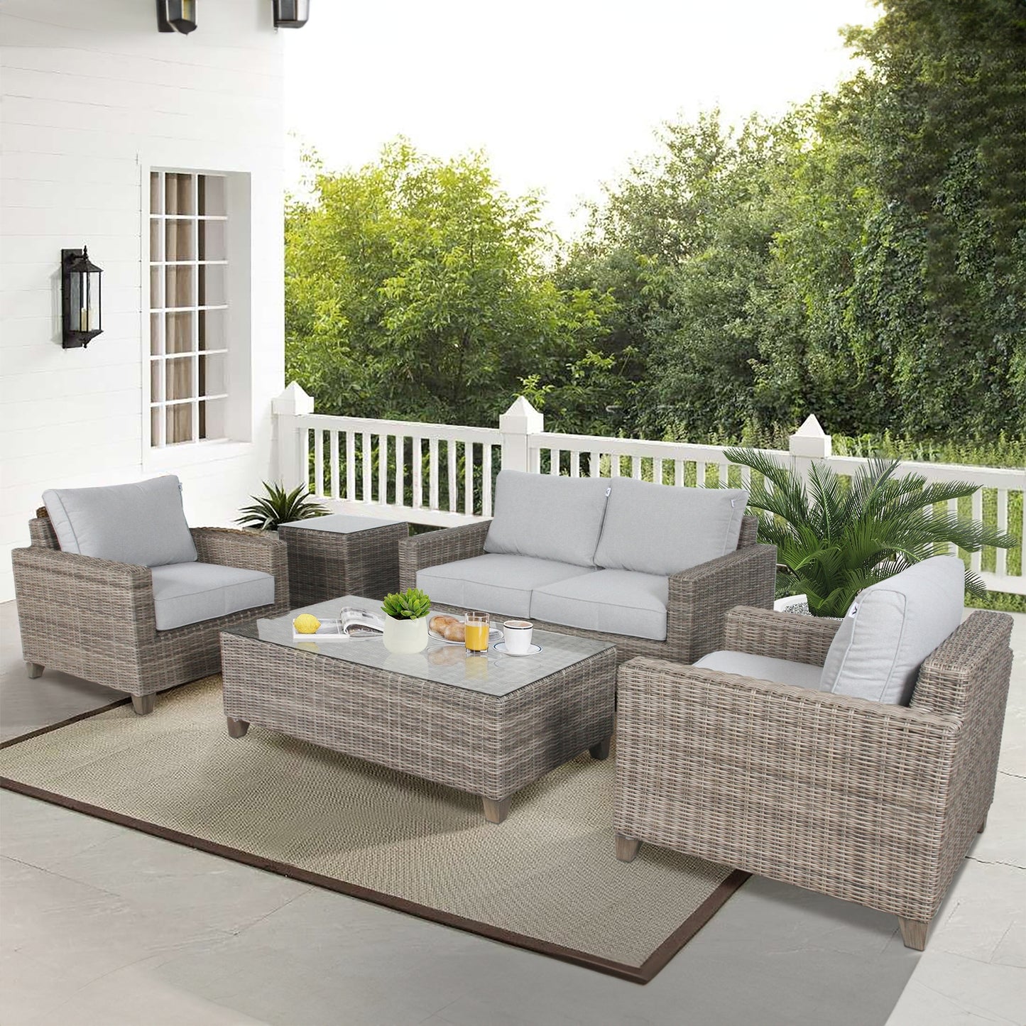 Sophy 2+1+1 Seater Wicker Rattan Outdoor Sofa Set Coffee Side Table Chair Lounge - Cosy Abode
