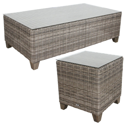 Sophy 131cm Wicker Rattan Outdoor Coffee Table 50cm Side Table Set - Cosy Abode