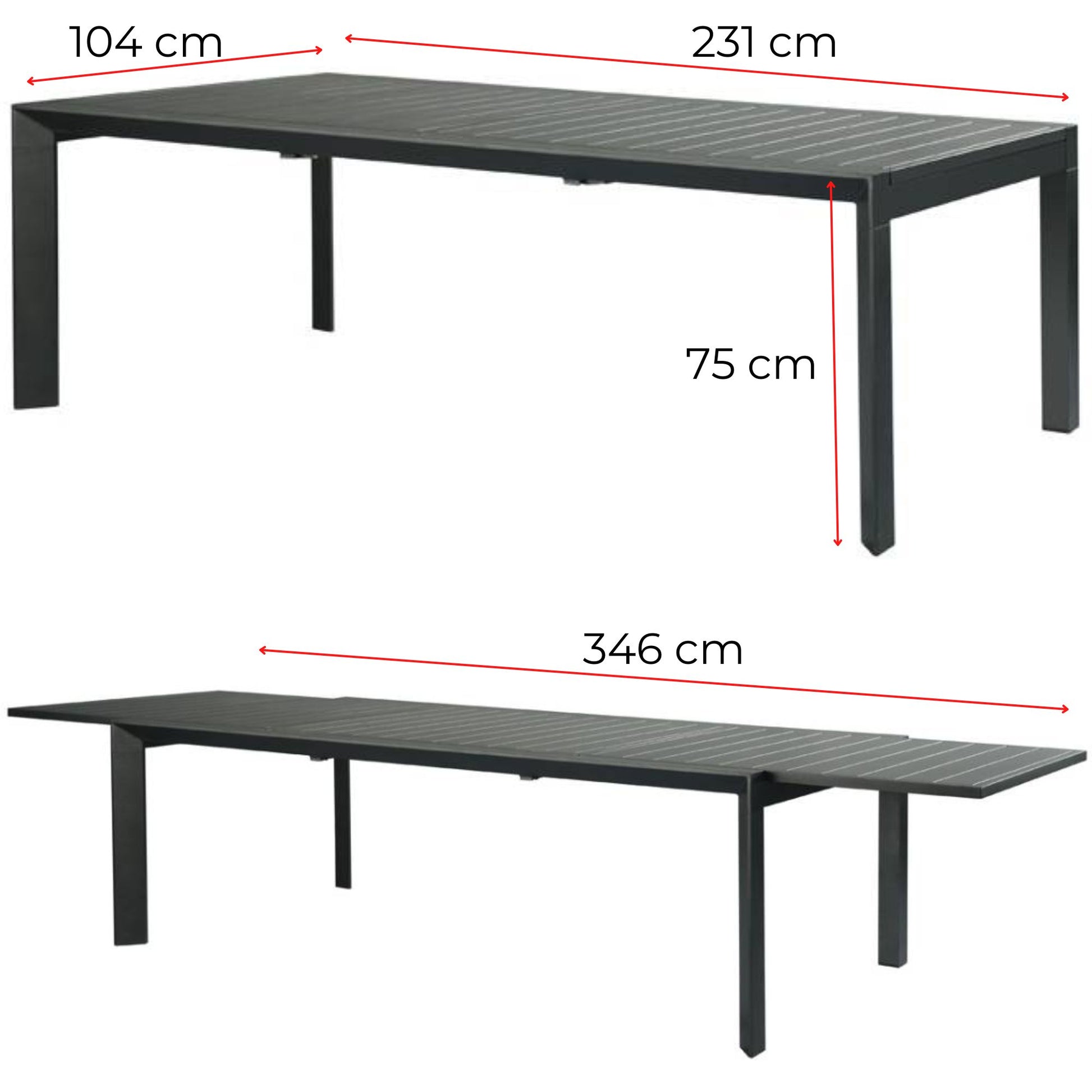 Iberia 230-345cm Aluminium Outdoor Extendable Dining Table Charcoal - Cosy Abode