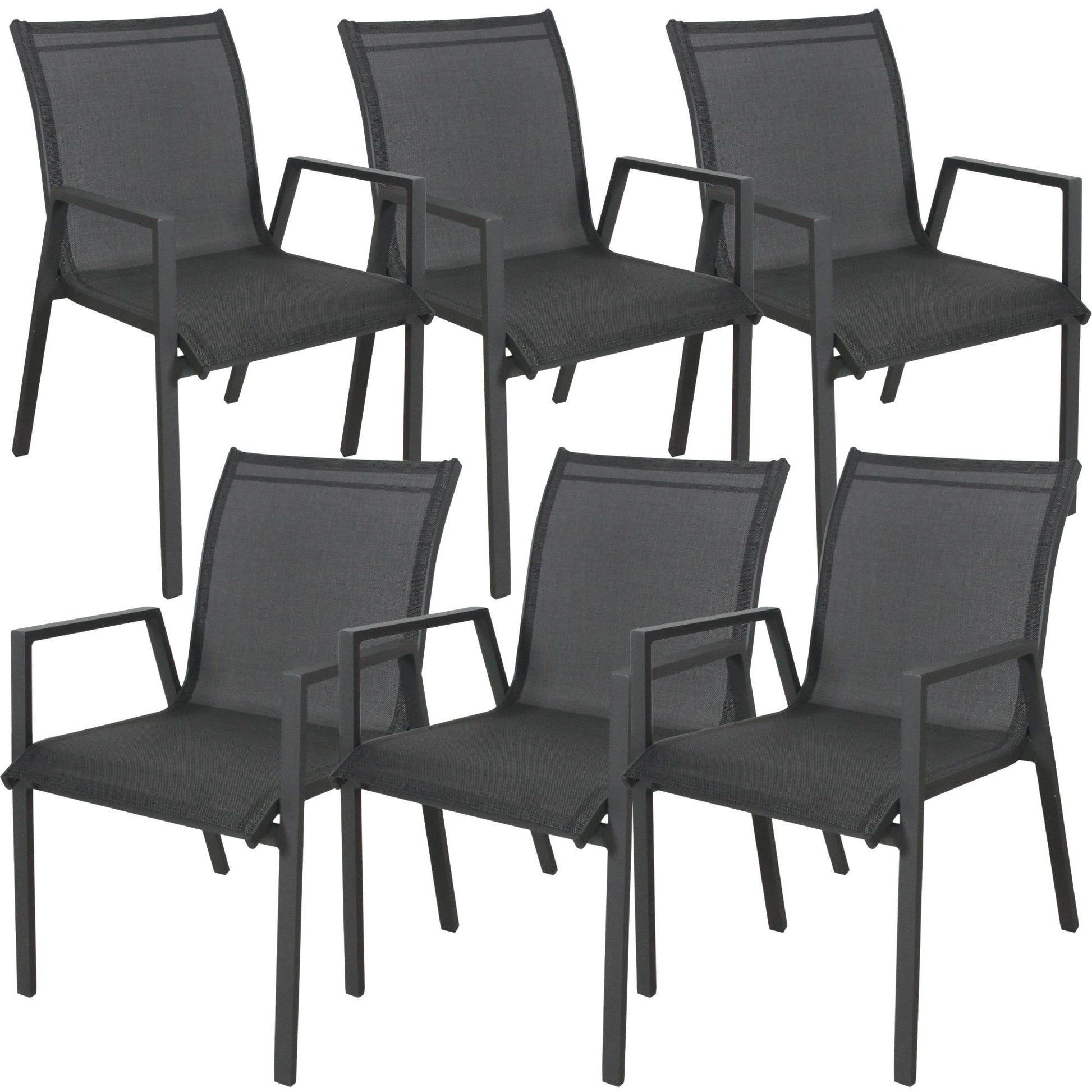 Iberia 6pc Set Aluminium Outdoor Dining Table Chair Charcoal - Cosy Abode
