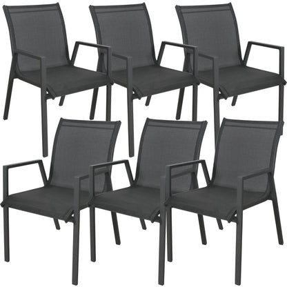 Iberia 6pc Set Aluminium Outdoor Dining Table Chair Charcoal - Cosy Abode