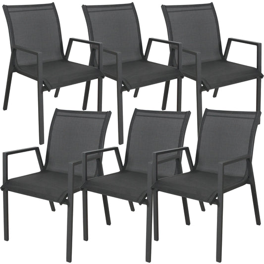 Iberia 6pc Set Aluminium Outdoor Dining Table Chair Charcoal - Cosy Abode