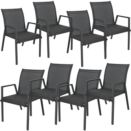 Iberia 8pc Set Aluminium Outdoor Dining Table Chair Charcoal - Cosy Abode