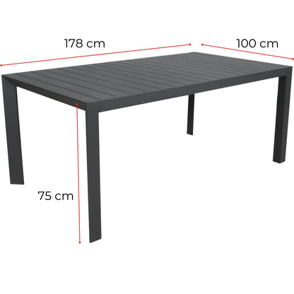 Iberia 178cm Aluminium Outdoor Dining Table Charcoal - Cosy Abode