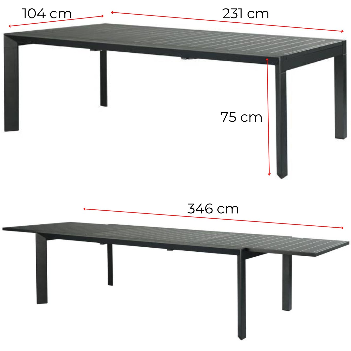 Iberia 13pc 230-345cm Aluminium Outdoor Extensible Dining Table Chair Charcoal - Cosy Abode