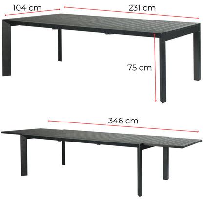 Iberia 13pc 230-345cm Aluminium Outdoor Extensible Dining Table Chair Charcoal - Cosy Abode