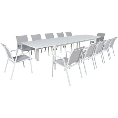 Iberia 13pc 230-345cm Aluminium Outdoor Extendable Dining Table Chair White - Cosy Abode