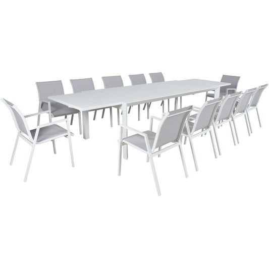 Iberia 13pc 230-345cm Aluminium Outdoor Extendable Dining Table Chair White - Cosy Abode